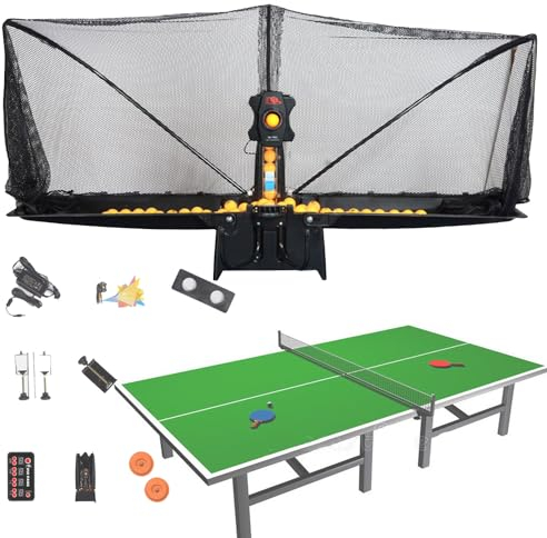 GBHJJ Table Tennis Robot Machine with Net, Table Tennis Robot Ping Pong Ball Machine, Automatic Ping Pong Robot Trainer, Suitable for Students, Athletes, Entertainment Squares, Stadiums