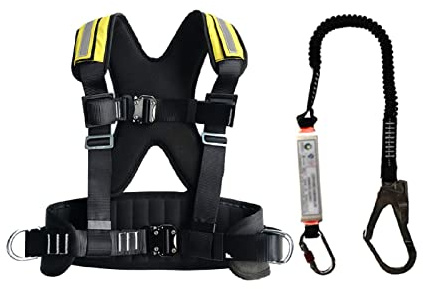 SwaYve Imbracatura Di Sicurezza per Lavoro in Quota, Kit Di Sicurezza per Tetto con Corda, Cordino Retrattile Anticaduta, Imbracatura da Arrampicata, Attrezzatura Di Protezione Anticaduta/C