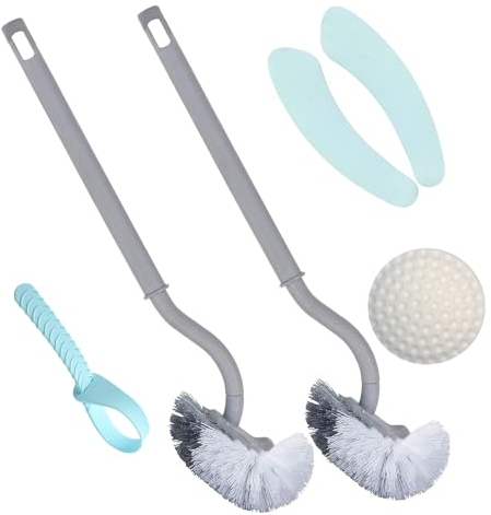 KOZR Klobürste, 2 Stück Toilettenbürste,WC Bürste mit Randreiniger, WC Bürstengarnitur mit Starken Borsten für Tiefenreinigung,Grau