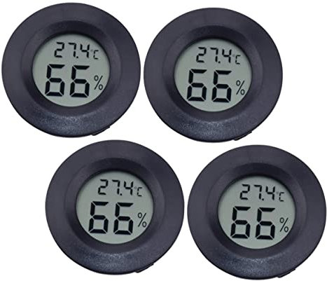 Happyyami Misuratore Di Temperatura e Umidità Digitale Per Lettiere Rettili, 4 Pezzi Acrilico Nero Rotondo Incorporato, Compatto e Portatile Per Animali Domestici e Uso Domestico