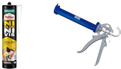 Pattex Ni Clou Ni Vis Fix Idéal Bois (cartouche de 380 g) – Colle de fixation à maintien immédiat & Alyco 198805 Pistolet renforcé de 225 mm pour tubes de silicone et mastic