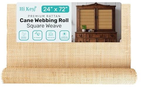Hi Key Trading Rattan Cane Webbing Roll 24 Wide, Square Weave (Radio Weave), 2FT x 6FT, Natural Rattan Sheet for Chair Caning, Cabinet Inserts, Furniture Panels & Decorative Projects