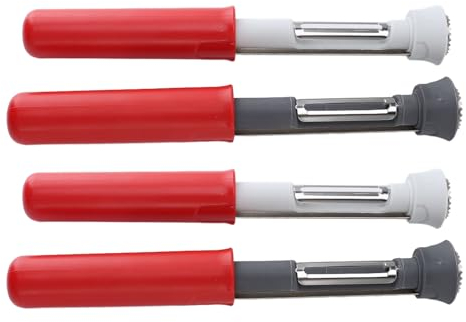 Lot de 4 éplucheurs et Vide-Pommes, 2 en 1 Outil Professionnel de Retrait de Noyau de Fruits de Cuisine en Acier Inoxydable, Multifonctionnel Rétractable pour Pommes, Poires