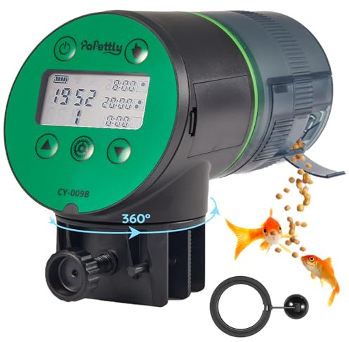 Papettly Automatic Fish Feeder - Auto Food Dispenser for Aquarium, Battery Operated with Timer, Moisture-Proof, Includes 2 AAA Batteries and Fish Feeder Ring