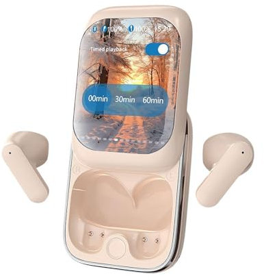 Auricolari senza fili, cuffie Bluetooth con custodia di ricarica touchscreen a colori LED, auricolari scorrevoli con touch screen, display di alimentazione a LED, lettore MP3 integrato, cuffie con