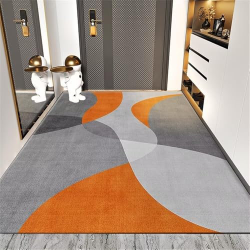 QGYFRE Teppich Wohnzimmer Mädchen Kinderzimmer küche 120x120CM Waschbar In Waschmaschine orange Rutschfester und pflegeleichter mit modernem geometrischem Design