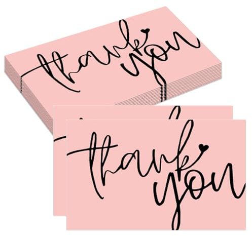 Dankeskarten, 50 Stück, kleine Dankeskarten, besondere Wertschätzungskarte, innen blanko, Dankeskarten für Ihre Bestellung, Multipack, Rosa, minimalistisch, kleine Dankeskarten