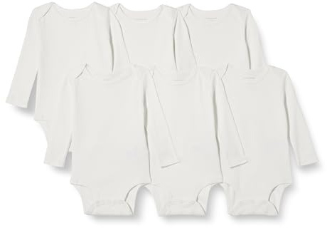 Amazon Essentials Body in Cotone a Maniche Lunghe Unisex - Bimbi 0-24, Pacco da 6, Bianco, Prematuro