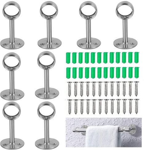 Support De Tringle A Rideaux,Biluer 8PCS 19mm Support Tringle Penderie Support Barre Penderie Supports de Au Plafond Pour Les Surfaces De Plafond Ou De Mur Adaptes A L'installation De Rideaux