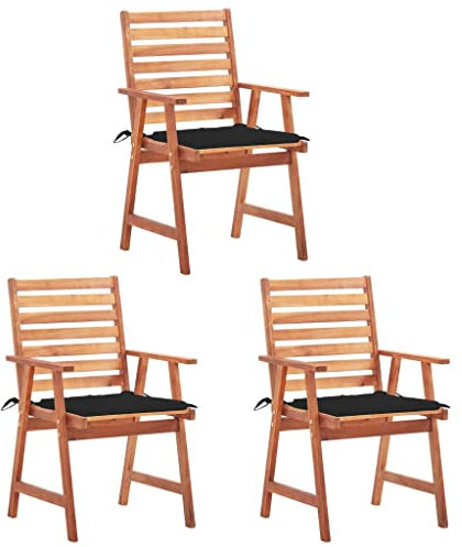 Xichuzi Garten-Essstühle 3 STK Gartenmöbel, Balkonstühle, Chair Outdoor, Balkonmöbel, Relaxsessel, Bistrostuhl, Garten Stühle, Armlehnenstuhl, mit Kissen Massivholz Akazie