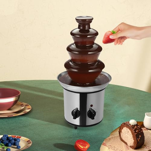 4 stufig Schokoladebrunnen Maschine, schokoladenbrunnen, 170W Elektrische Schokofondue großem Fassungsvermögen, Schokobrunnen-Maschine für Party Geburtstag Hochzeit Schokolade Nacho, 1.8L, Silber