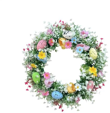 -Türkranz, künstlicher bunter Eierkranz, Frühlingsfensterdekoration, grüne Blätter-Girlande mit -Thema, Haustüraufhänger, 35 cm für Feiertage