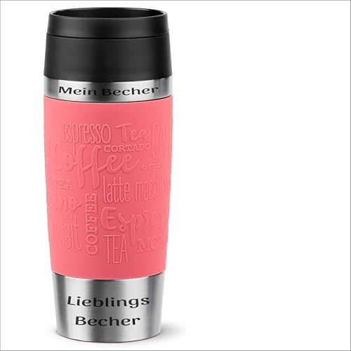 EMSA Dein Name auf dem Trinkbecher N20209 Travel Mug Classic 0,36 Liter, neuer Komfort-Schraubverschluss, Edelstahl, 100% dicht, 360°-Trinköffnung, Koralle