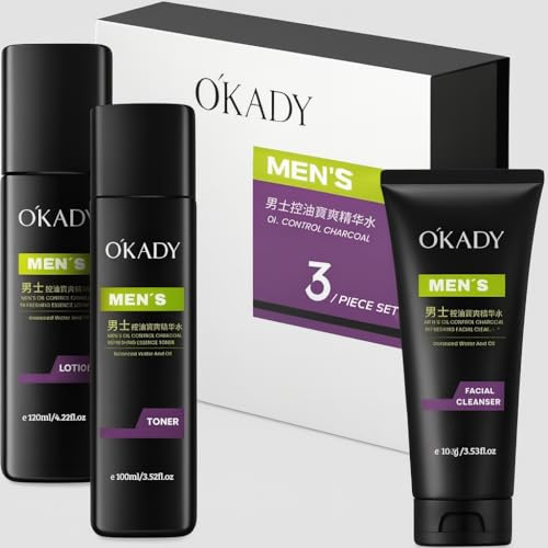 MEN´S KORAL Set de Cuidado Personal para Hombres, Kit de 3 Productos,Limpiadroa,tonico y crema regenerante Carbón activo. Negro