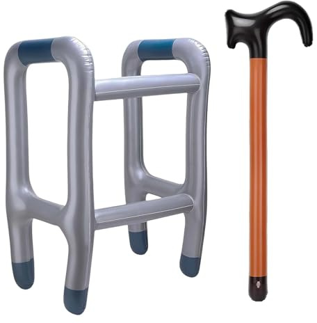 Inflatable Zimmer Frame with Walking Stick Blow Up Toy Novelty Gag Joke Dress Up Funny Gifts for Men Dad 50th 60th 70th Birthday Retirement Prank Toys Halloween Old Man Joke Costume Gags Accessory