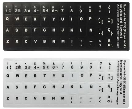 HABNI 6 Pcs Pegatinas Para Teclado Español De Repuesto Adecuadas Para Cualquier Teclado Estándar De Computadora Portátil(Negro Y Blanco Mate)