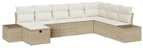 vidaXL Trädgårdsoffset med kudde 8 pcs Beige Poly rattan, Trädgård och terrass, modern, hållbar, modulär, lätt, UV-skyddad, rattan-soffa, utomhusmöbler set