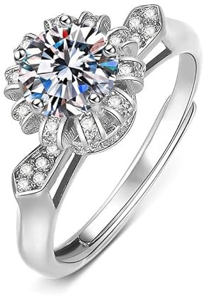 Tolldek 18K 750 Weißgold Diamantring, Labor Erstellt Diamant Blumen 6 Steg-Krappenfassung Partnerringe, Au750 Gold Pärchen Ringe Echtes, 62 (19.7)