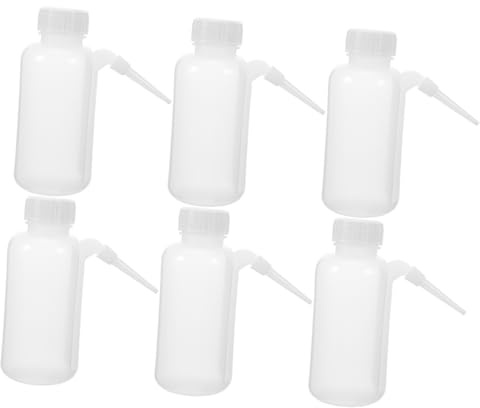 MUCKLILY 6 Bottiglie per Lavaggio da Laboratorio 250ml in Polietilene Semitrasparente Tappo a Vite per Pulizia Approfondita e Controllo Facile del Flusso, per Ricerca