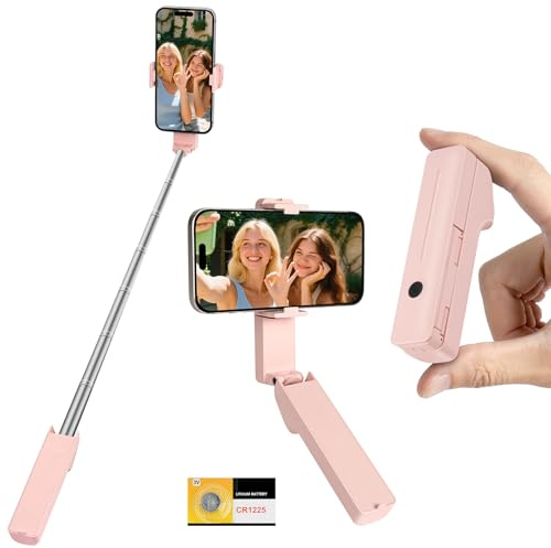 Adiwo Mini Palo Selfie para Móvil, Portátil Extensible Palo Selfie Bluetooth, con Mando, Tamaño de Bolsillo, para iPhone y Teléfonos Android, para Transmisión en Vivo,Vlog,Viajes (Rosa)