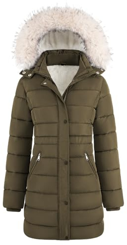 Yuson Girl Abrigos de Mujer para Invierno Chaqueta Largo Cálida Cremallera Acolchada Parka con Capucha Prueba de Viento Jacket Elegante Casual Chaquetón Exteriores con Bolsillo