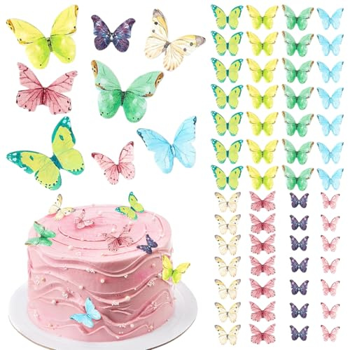 Colorich 40 Stück Schmetterling Tortendeko Essbar, Schmetterling Deko Geburtstag, Tortendeko Mädchen, Essbare Schmetterlinge für Torte, Kuchen Deko Geburtstag Cake Topper für Hochzeit, Babyparty