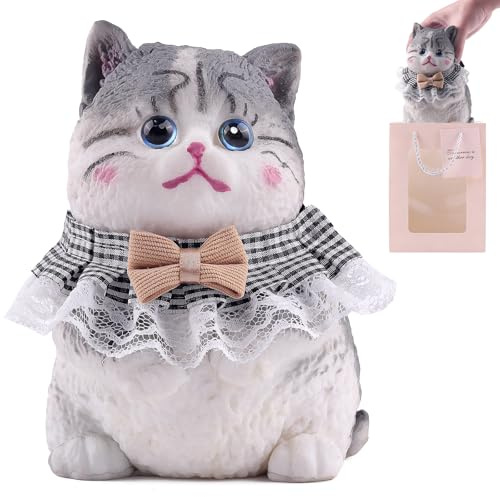 Anboor Juguete blando para niños y adultos (16 cm), diseño de gato grande, con lazo
