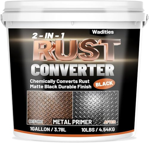 2-in-1 Rust Converter & Metal Primer, 1 Gallon Matte Black Rust Inhibitor Paint for Metal, Ultra Automotive Rust Reformer & Seal, Heat Resistance Trailer Paint for Chassis, Frame, Marine, Industrial