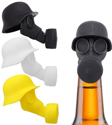 BRITIVIVE Bierflaschen Helm 3 Stück Bierflaschenverschluss Mit Gasmaske Design Lustige Bierflaschen Soldaten Helm für Grillparty, Bar, Veteranen Gadgetes Geschenkidee