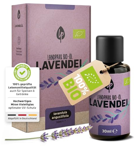 Landpark Ätherisches Bio-Öl Lavendel – 30ml – Naturrein – Duftöl Lavendel – Lavandula Angustifolia - Glasflasche mit Tropfenverschluss