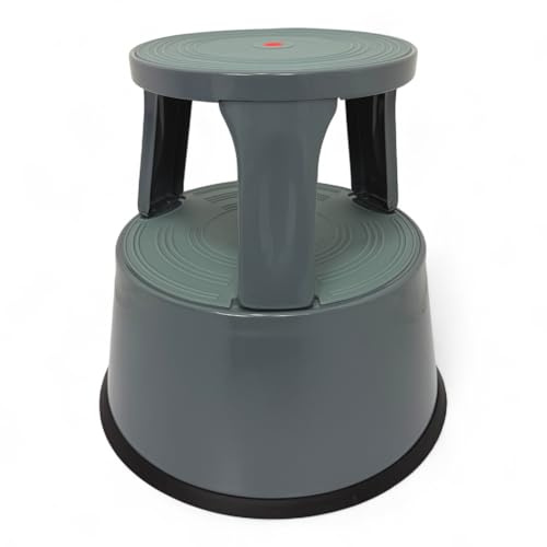 Durable Steel Kick Step Stool – Heavy-Duty, Non-Slip, Portable, 150kg Capacity, Spring-Loaded Castors, Scratch-Resistant, Ideal for Home, Office, Warehouse, Factory (BASALT GREY)