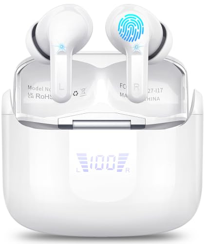 Ordtop Wireless Headphones Bluetooth 5.4 Earbuds, Hi-Fi Stereo in-Ear Buds | 50+Hrs Deep Bass Mini Earphones, 4 ENC Noise Cancelling Mic, IP-X7 Waterproof USB-C Headset Android iOS for Sport Work Gym