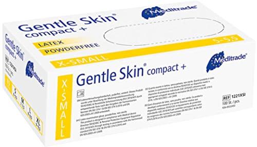 Meditrade Gentle Skin Compact+ Latex-Untersuchungshandschuhe – unsterile, puderfreie Einweghandschuhe – für mehrere Bereiche geeignet – weiß – Größe XS, 100 Stück