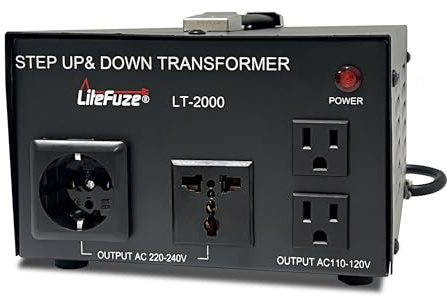 LiteFuze LT Series 2000 Watt Step Up/Down Voltage Converter Transformer - 110v to 220v / 220v to 110v Power Converter - Fully Grounded Cord - Universal Socket, CE Certified - 5 Year Warranty