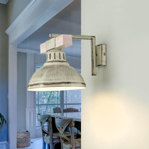 Licht-Erlebnisse Wandleuchte Metall Holz in Shabby Weiß Wohnzimmer Küche H:20 cm E27 natürlich gemütlich Landhaus Rustikal Vintage Wandlampe HAKON