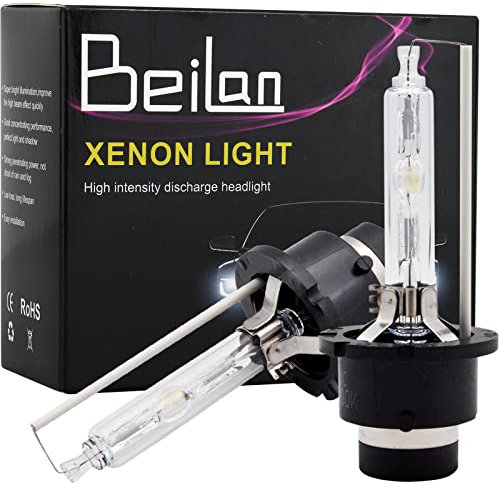 BeiLan 2 piezas D2S Faros de Coche Bombillas de Xenón HID 6000K Super Brillante Luz Blanco 35W 12V Lámpara Reemplazar para Halógeno o Bombilla Exteriores de Faro Delanteros LED