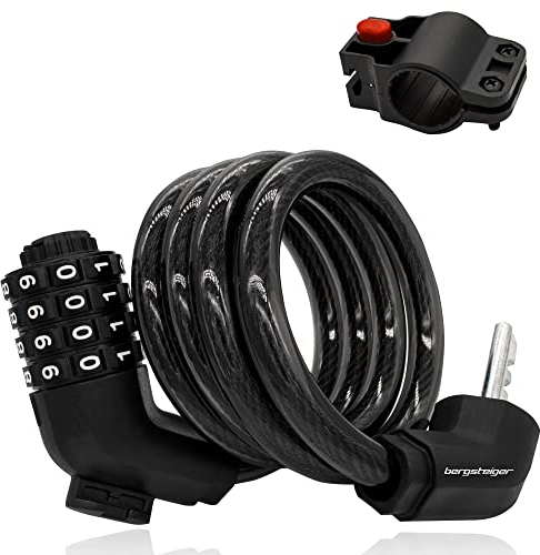 Bergsteiger Fahrrad Spiralkabelschloss, Fahrradschloss/Kabelschloss, 1200 mm / 12 mm, 4-stelliges Zahlenschloss, Original Fahrrad-Zubehör