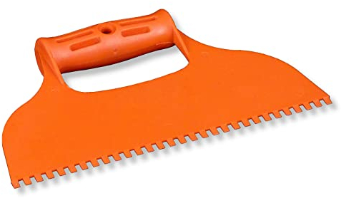 DEWEPRO® Kunststoffspachtel - Flächenspachtel mit Griff - gezahnt: 4x4mm - Breite: 235mm - Breitspachtel - Fugenspachtel - Zahnspachtel aus Kunststoff