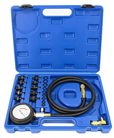 FreeTec Öldruck Messgerät Öldruckmesser, 140 PSI 10 Bar Motorzylinder Öldruckprüfer Öldrucktester Set, Öldruckmanometer Öldruckmessgerät KFZ Werkzeug für Auto LKW Traktor (Blau)