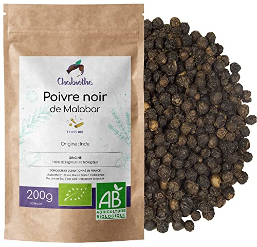 Chabiothé - Poivre noir BIO 200g - Malabar, Inde - épice grains entiers
