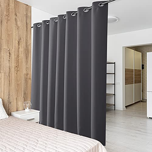 PONY DANCE Blackout Thermal Insulated Curtain Extra Wide 100 x 108 Inch Black Out Eyelet Curtain Privacy Protection for Bedroom Living Room Divider Window Treatment, 1 Panel, Grey