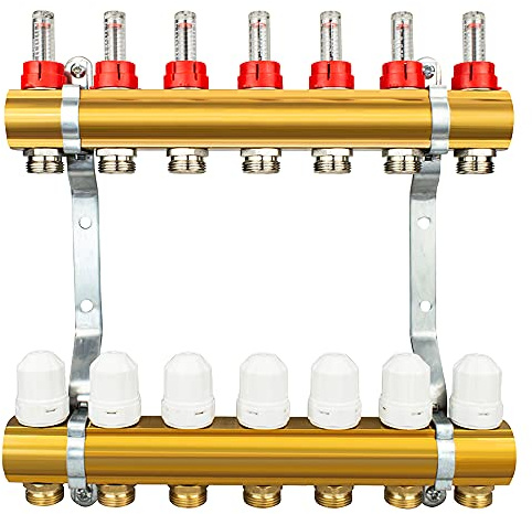 Messing Heizkreisverteiler 2-12 fach Fußbodenheizung Verteiler Heizkreise (7 Heizkreise)