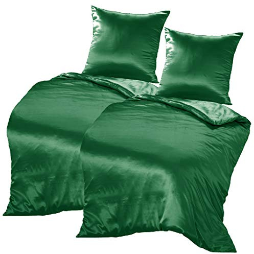 THXSILK 100% Seidenbettwäsche Set 4 teilig, 2 Bettbezüge 155 x 220 cm und 2 Kissenbezüge 80 x 80 cm, 19 Momme Maulbeerseide Bettwäsche, Weich Komfortabel und Glatt, Smaragdgrün