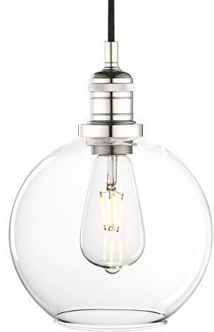 Phansthy Pendelleuchte Vintage Industrie Hängeleuchte Hängelampe Lampe Kronleuchter aus Kugel Klar Glas E27 Lampenfassung Deckenleuchte für Küche Keller Wohnzimmer(Chrome Farbe)