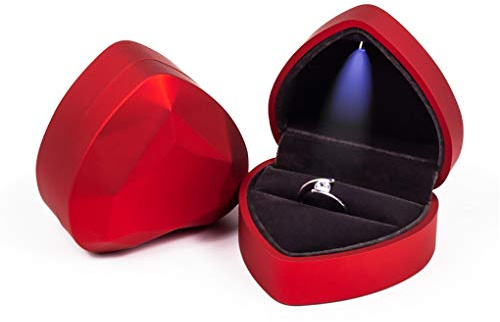 Rolin Roly Ringschachtel Samt Ring Box Mit LED-Licht Herzform Ringbox Led Ehering Fall Jewelry Ring Box für Proposal Engagement Hochzeitsgeschenk