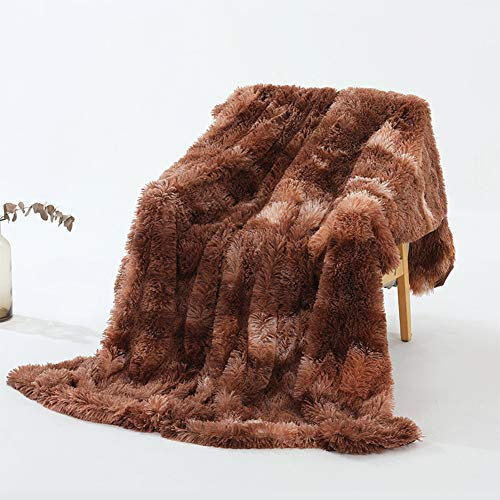 BYM Kuscheldecke Wohndecke 2m*1,6m Doppelseitig aus Warmem Weichem Plüsch Wolldecke Flauschige Felloptik Tagesdecke (Braun Weiß)