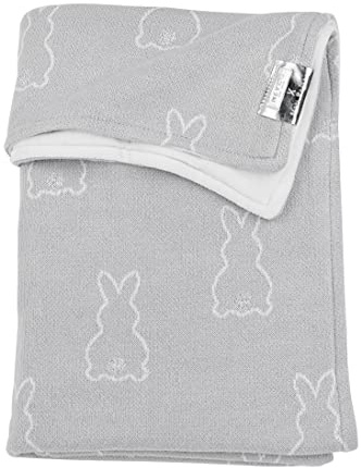 MEYCO Baby X Mrs.Keizer Rabbit Velvet Babydecke, gestrickte Wiegedecke (aus 80% Baumwolle und 20% Polyester, vielseitig einsetzbar, einfache Pflege, atmungsaktiv, Größe: 75 x 100 cm), Silber