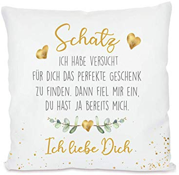 Manufaktur Liebevoll I Kissen mit Sprüchen I Besondere Geschenkidee als Dankeschön, zum Geburtstag und zu Weihnachten (Motiv Schatz ich Habe versucht)