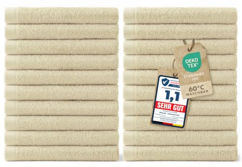 Blumtal Premium Frottier Gästehandtücher Set 24 teilig 100% Baumwolle - Oeko-TEX zertifiziertes Gästehandtuch 24x (30x30 cm) - Ultra saugstarkes Gästetücher Set waschbar °60 - Handtücher Beige