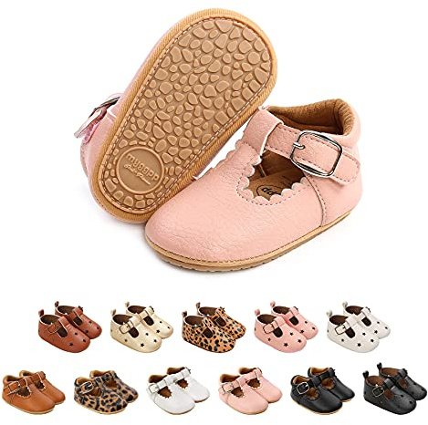 Baby Girls First Walking Shoes Mary Jane PU Leather Anti-Slip Princess Shoes Infant Baby Shoes 6-12 Months,D Pink